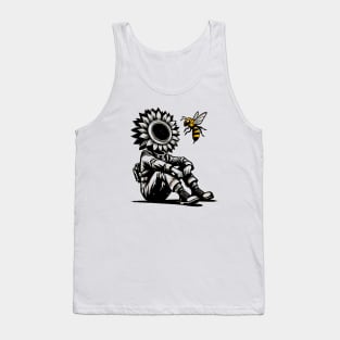 Vintage Bee Kind Tee - Abstract Grunge Bee and Sunflower Tank Top